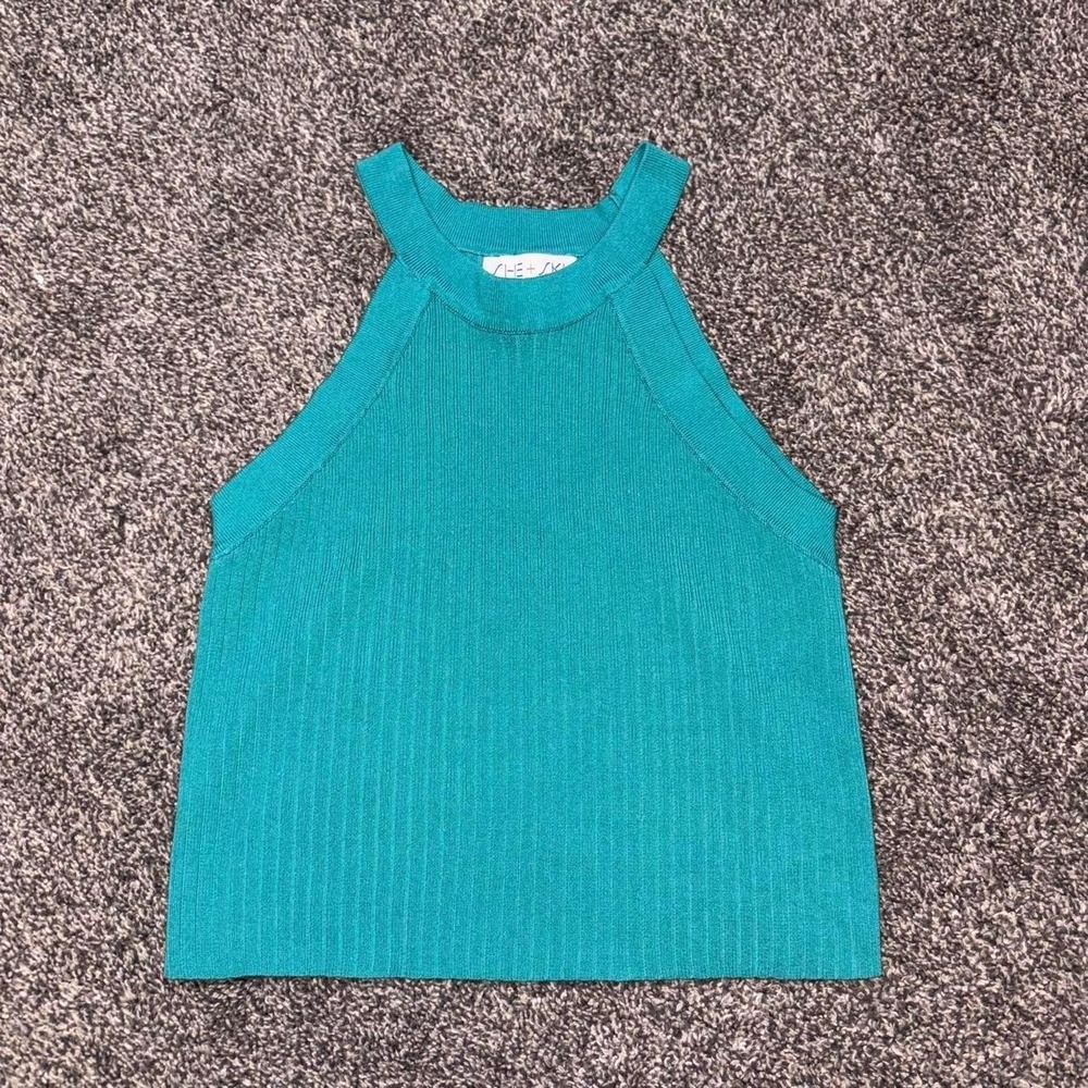 She + Sky Turquoise Ribbed tank size small
